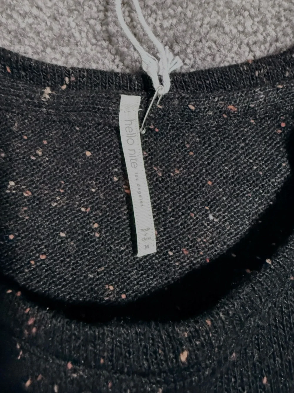 hello nite Black Speckled Crewneck Sweater‎ — Short Puff Sleeve Women Medium NWT